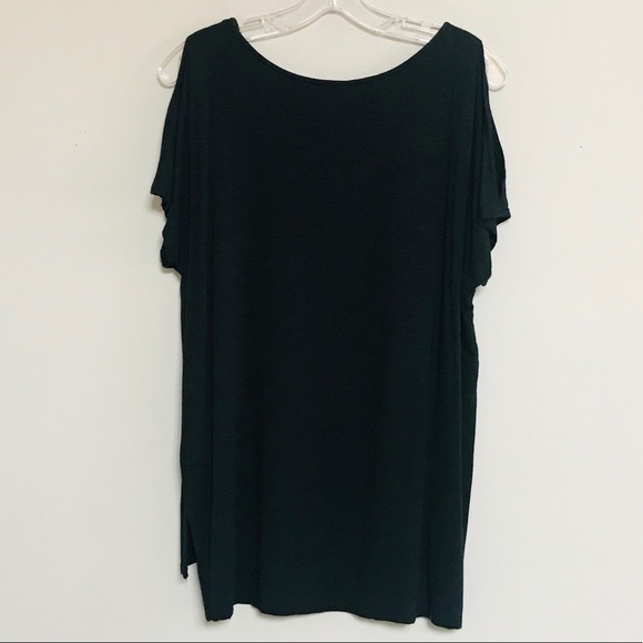 TAHARI BLACK SHORT SLEEVE COLD SHOULDER TOP - Picture 5 of 5